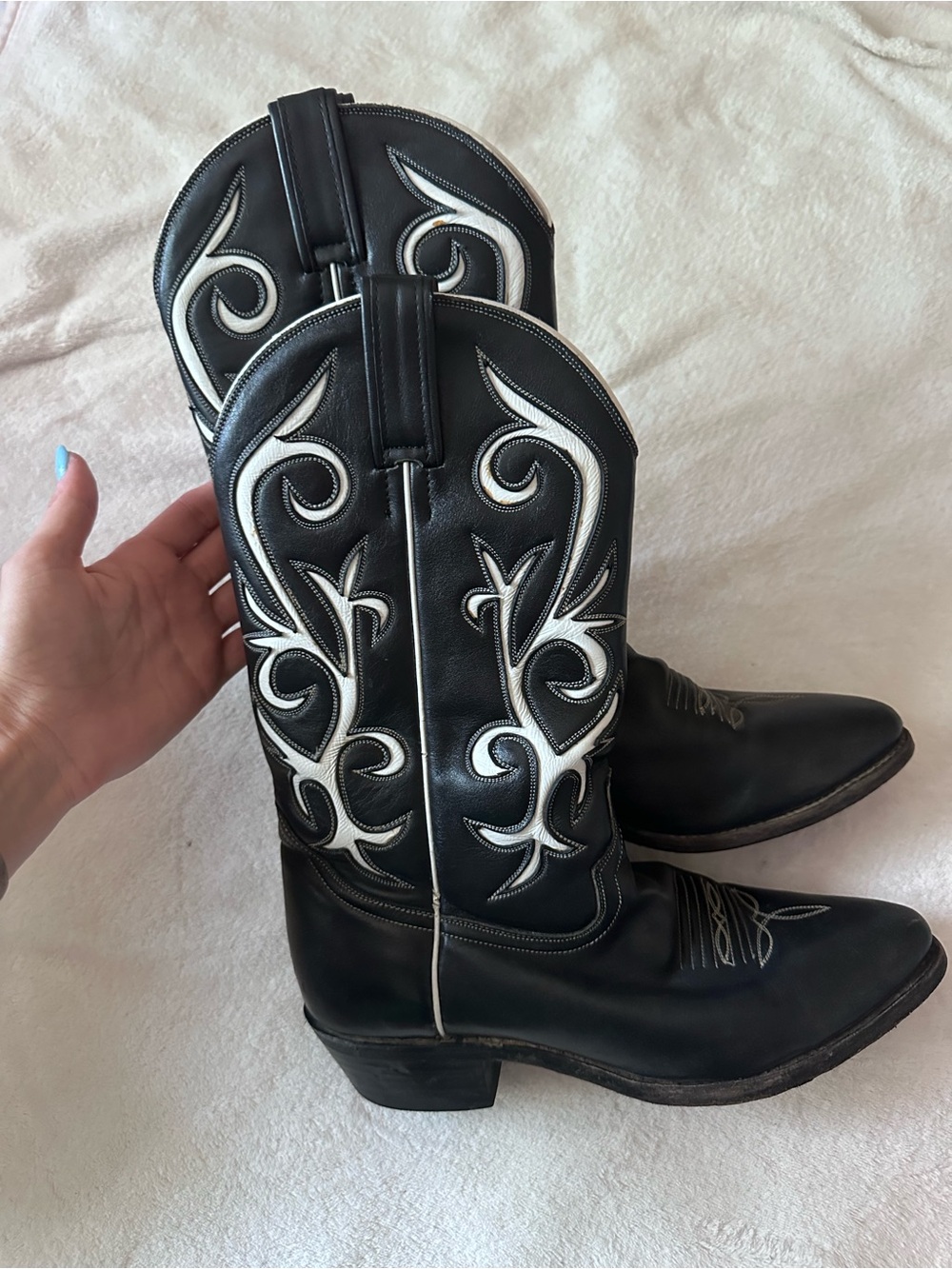 Vintage Ben Miller Leather Black & White Western Cowboy Boots Size 8.5 B